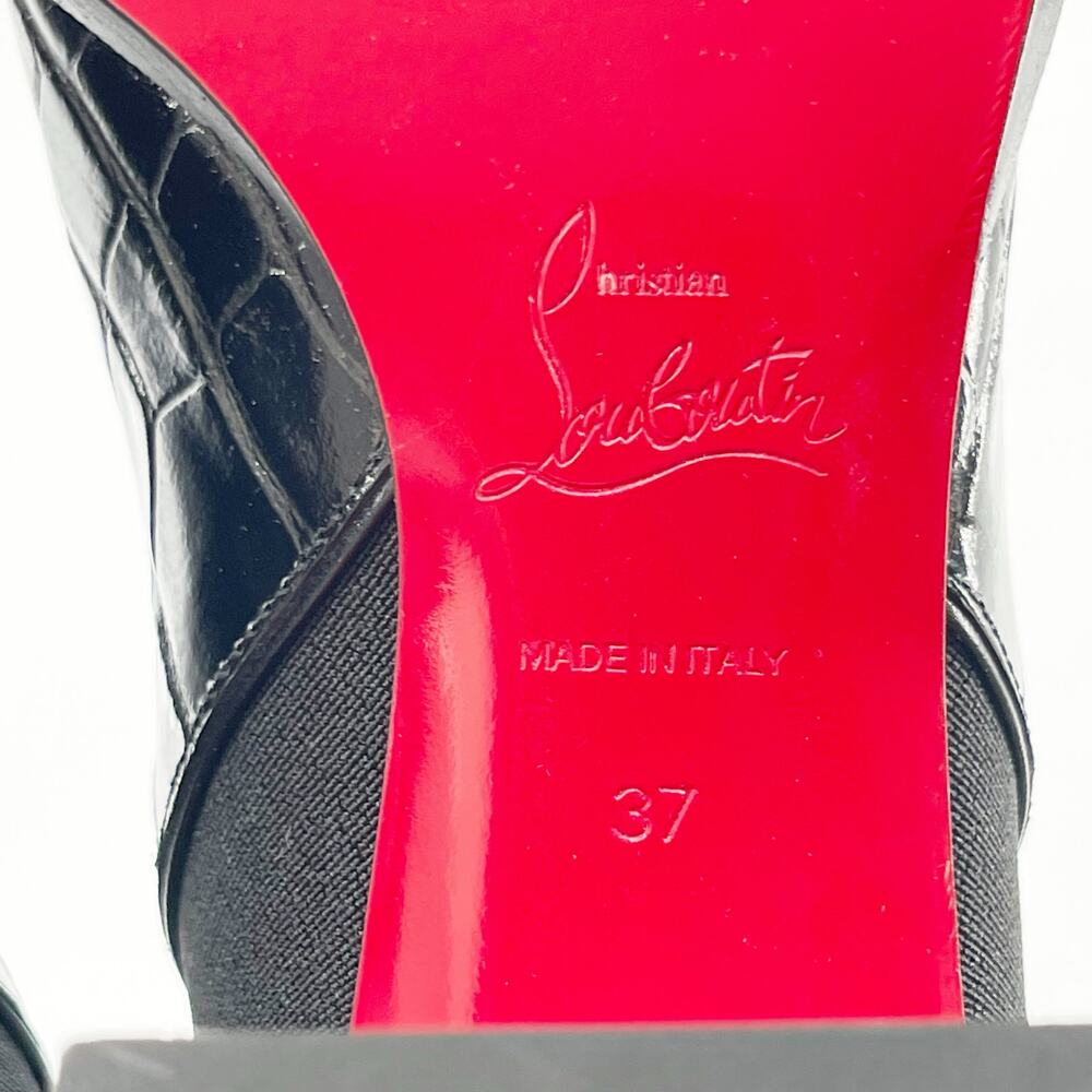 NWOB Christian Louboutin CL Chelsea Booty Black Croc Embossed Ankle Boots EU 37 - Picture 10 of 11